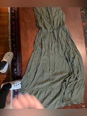 Boho Olive Maxi dress with Smocked Waist